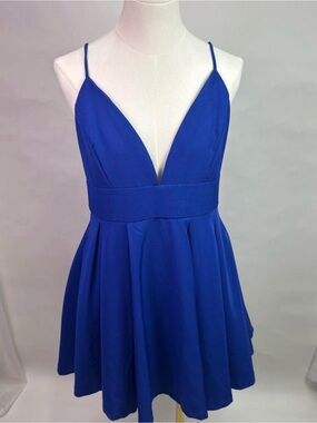 Cobalt Blue Adjustable straps V-Neck Dress with POCKETS | Lulu’s size L | EUC